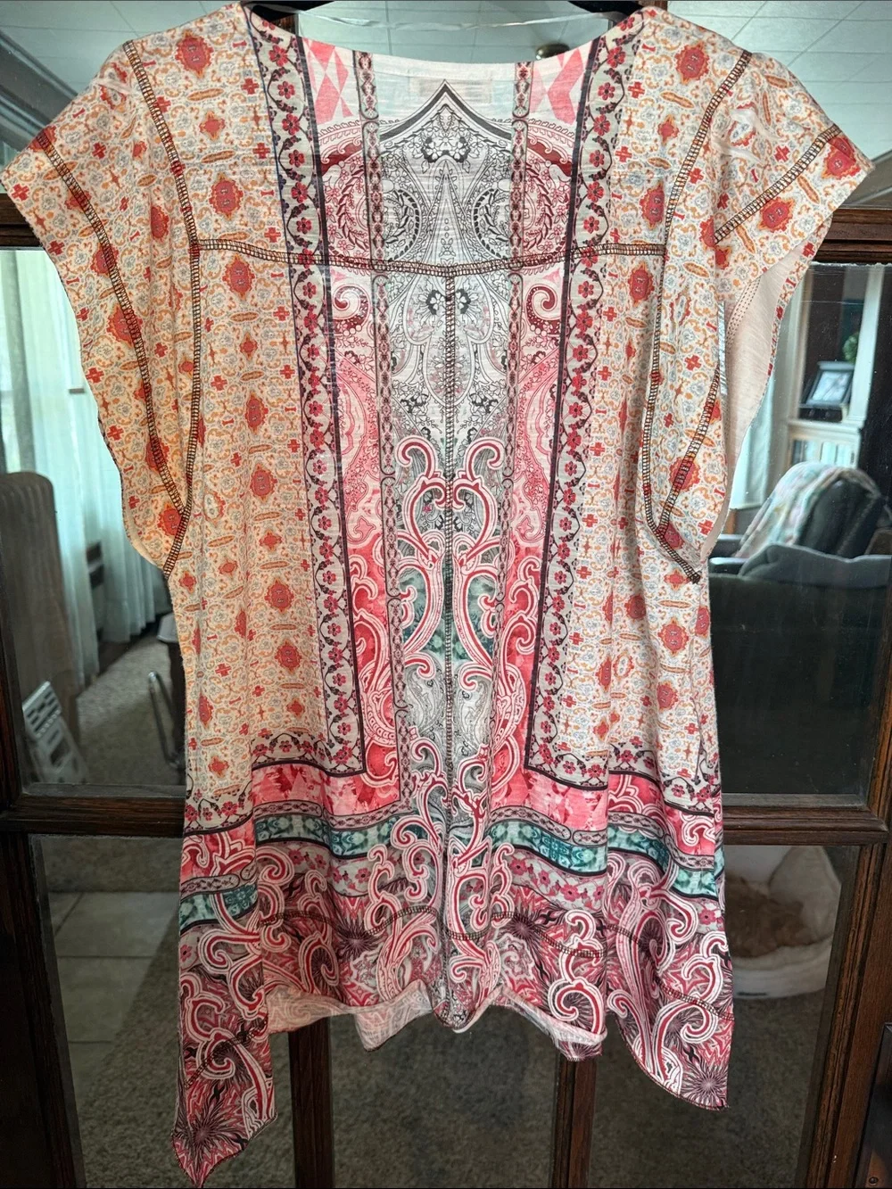 Live and Let Live Womens Large Paisley Mixed Print Rhinestone Sharkbite Top Boho